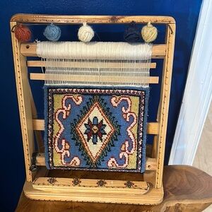 Vintage Tabletop Model of Loom and Turkish Rug Display